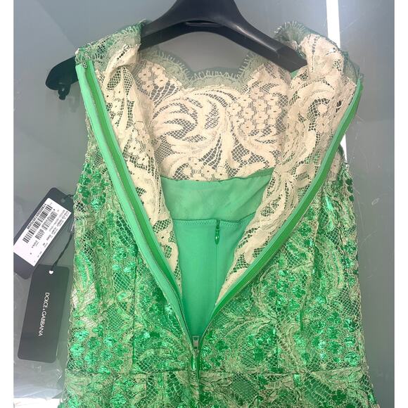 Dolce & Gabbana Semi Sheer Metallic Coated Lace Sleeveless Midi Dress 44 L - Picture 11 of 12